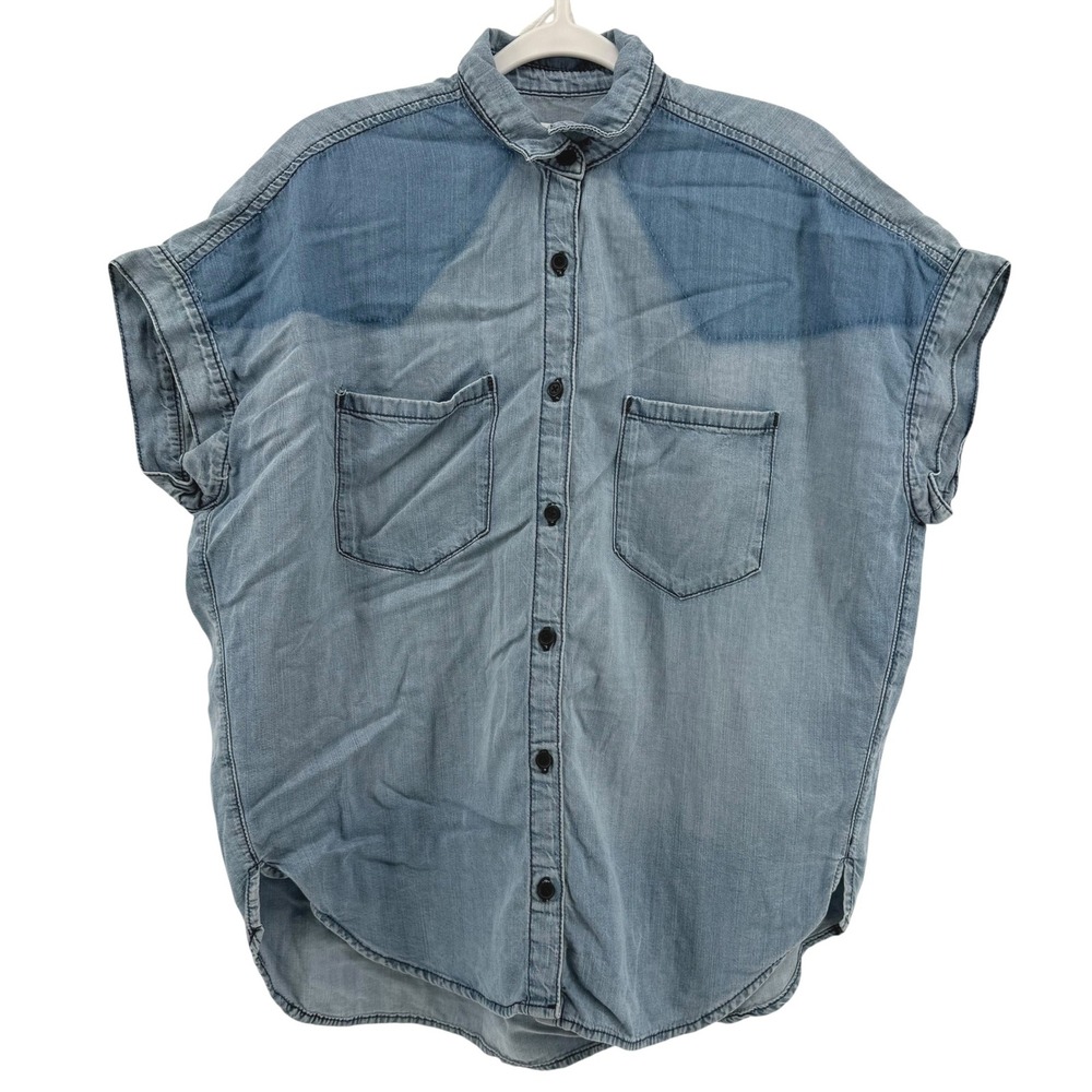 Etica Ash Short Sleeve Dolman Shirt Freefall Light Wash Denim Lyocell XS Western